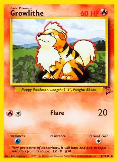Growlithe 42/130 Base Set 2 Pokemon card