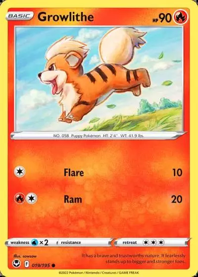 Growlithe 19/195 Silver Tempest Pokemon card