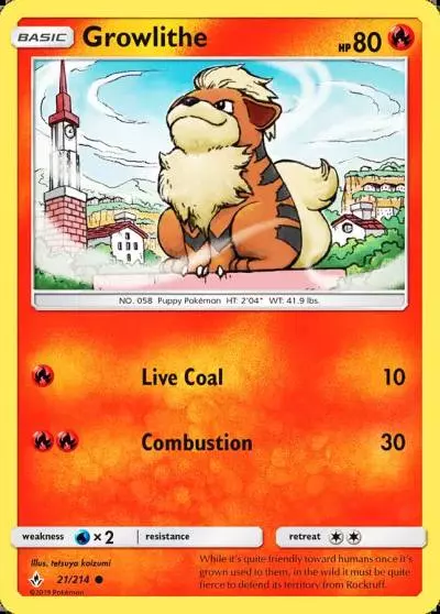 Growlithe 21/214 Unbroken Bonds Pokemon card