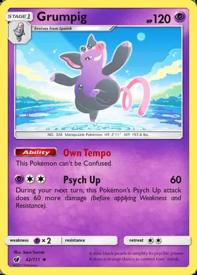Grumpig 42/111 Crimson Invasion Pokemon card