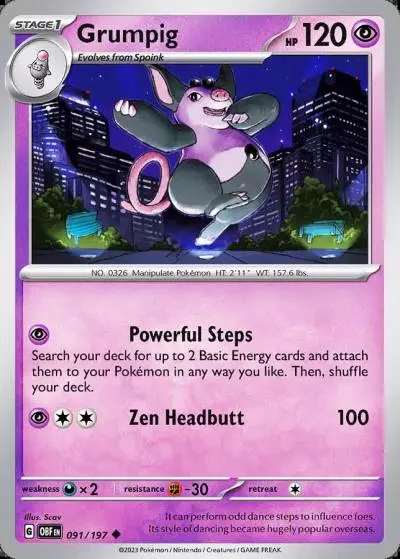 Grumpig 91/197 Obsidian Flames Pokemon card