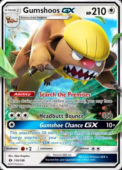 Gumshoos-GX 110/149 Sun & Moon Pokemon card