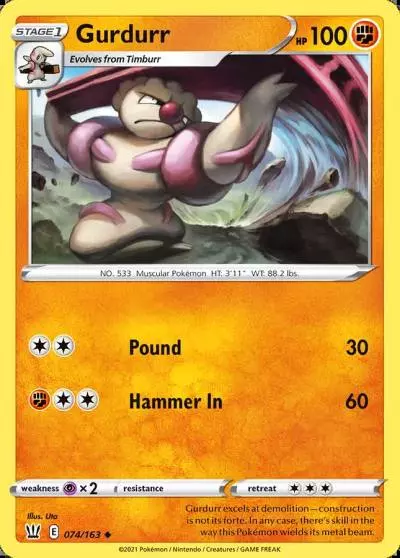 Gurdurr 74/163 Battle Styles Pokemon card