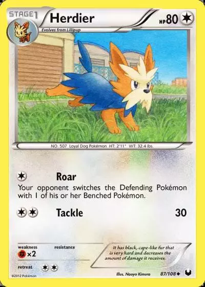 Herdier 87/108 Dark Explorers Pokemon card