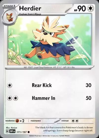Herdier 171/197 Obsidian Flames Pokemon card