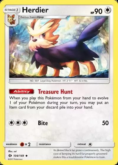 Herdier 104/149 Sun & Moon Pokemon card