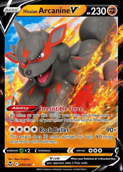 Hisuian Arcanine V 90/195 Silver Tempest Pokemon card