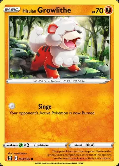 Hisuian Growlithe 83/196 Lost Origin Pokemon card