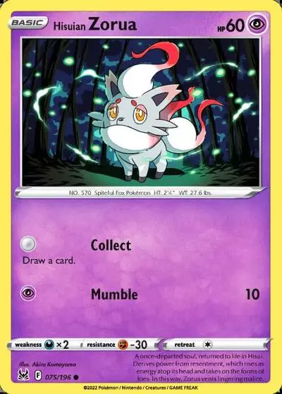Hisuian Zorua 75/196 Lost Origin Pokemon card