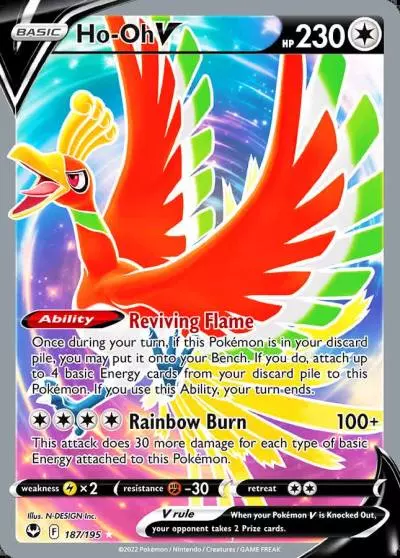 Ho-Oh V 187/195 Silver Tempest Pokemon card