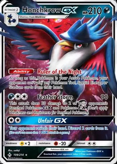 Honchkrow-GX 109/214 Unbroken Bonds Pokemon card