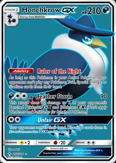 Honchkrow-GX 202/214 Unbroken Bonds Pokemon card