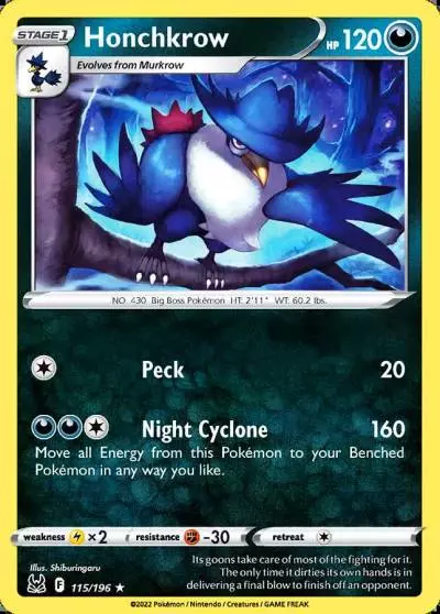 Honchkrow 115/196 Lost Origin Pokemon card