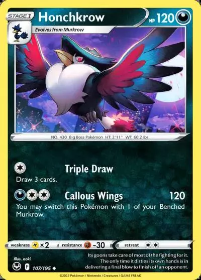 Honchkrow 107/195 Silver Tempest Pokemon card