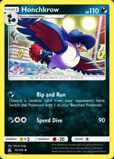 Honchkrow 72/156 Ultra Prism Pokemon card