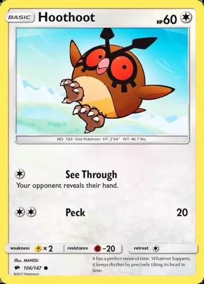 Hoothoot 106/147 Burning Shadows Pokemon card