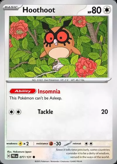 Hoothoot 77/131 Prismatic Evolutions Pokemon card