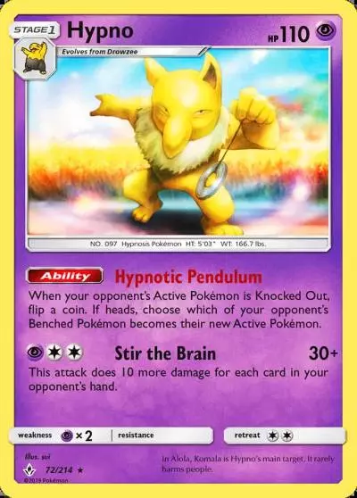 Hypno 72/214 Unbroken Bonds Pokemon card