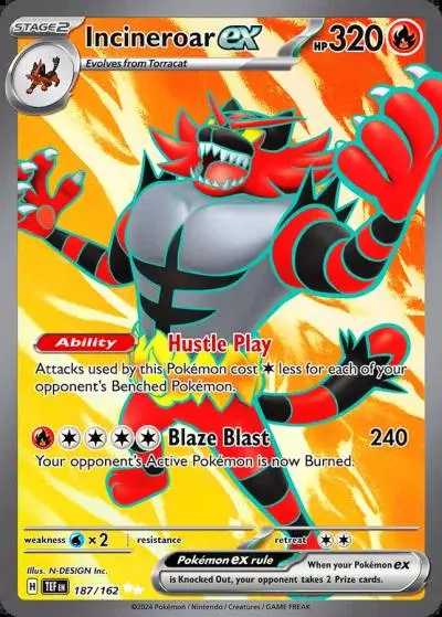 Incineroar ex 187/162 Temporal Forces Pokemon card