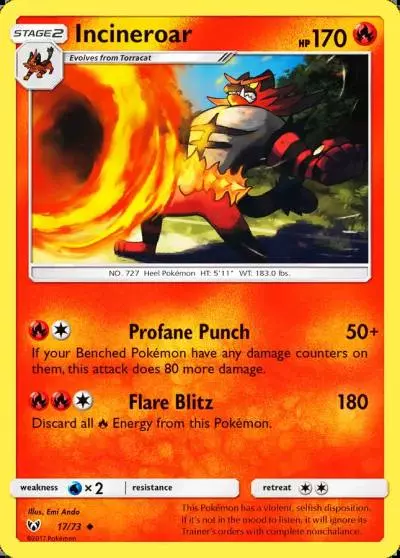 Incineroar 17/73 Shining Legends Pokemon card