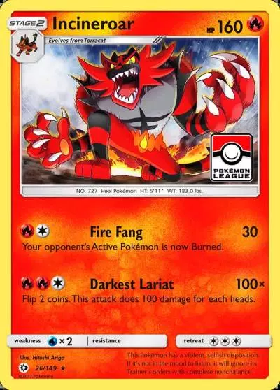 Incineroar 26/149 Sun & Moon Pokemon card