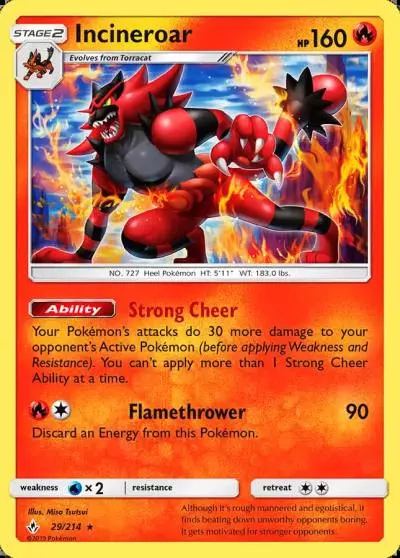 Incineroar 29/214 Unbroken Bonds Pokemon card