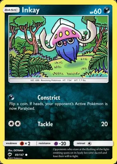 Inkay 89/147 Burning Shadows Pokemon card