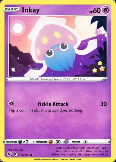 Inkay 77/196 Lost Origin Pokemon card