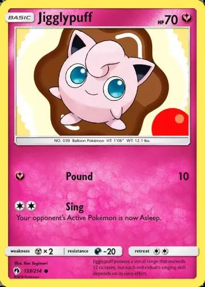 Jigglypuff 133/214 Lost Thunder Pokemon card