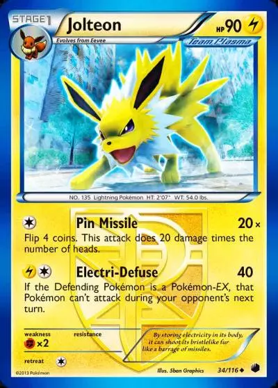 Jolteon 34/116 Plasma Freeze Pokemon card