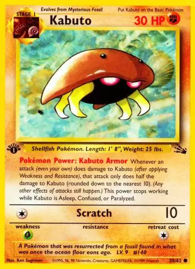 Kabuto 50/62 Fossil Pokemon card