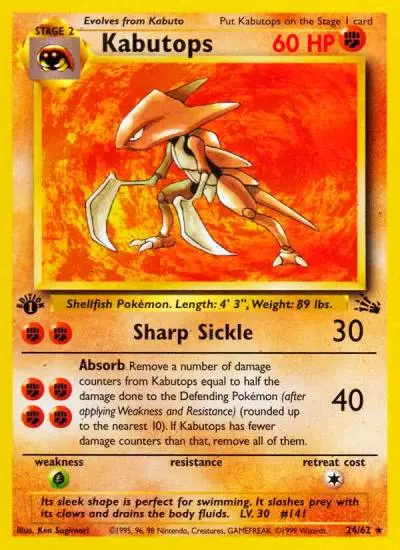 Kabutops 24/62 Fossil Pokemon card