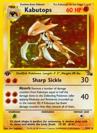Kabutops 9/62 Fossil Pokemon card