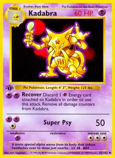 Kadabra 32/102 Base Pokemon card