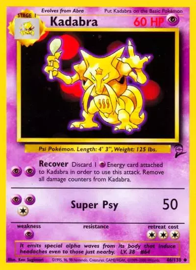 Kadabra 46/130 Base Set 2 Pokemon card