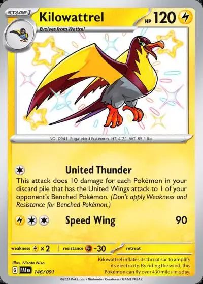 Kilowattrel 146/91 Paldean Fates Pokemon card