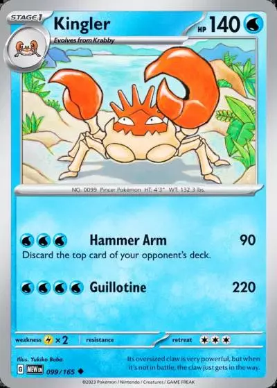 Kingler 99/165 151 Pokemon card