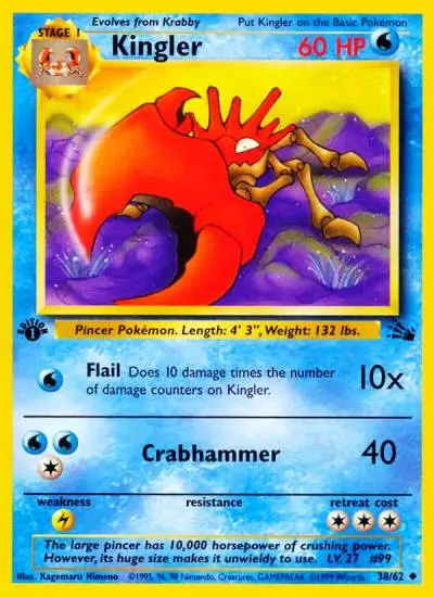 Kingler 38/62 Fossil Pokemon card