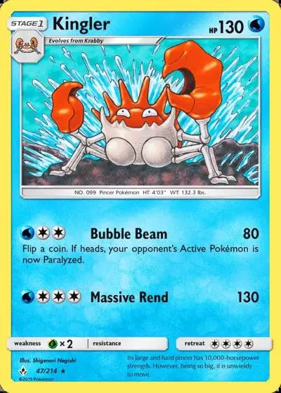 Kingler 47/214 Unbroken Bonds Pokemon card