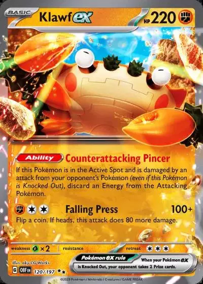 Klawf ex 120/197 Obsidian Flames Pokemon card