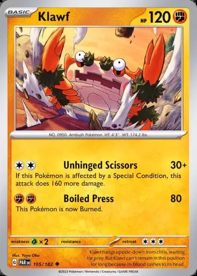 Klawf 105/182 Paradox Rift Pokemon card