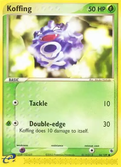 Koffing 54/109 Ruby & Sapphire Pokemon card
