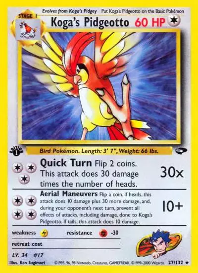 Koga's Pidgeotto 27/132 Gym Challenge Pokemon card