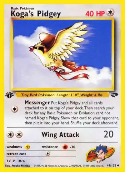 Koga's Pidgey 49/132 Gym Challenge Pokemon card