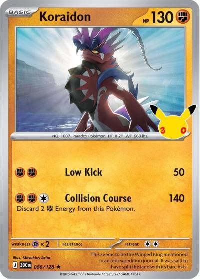 Koraidon 86/128 30th Celebration Pokemon card