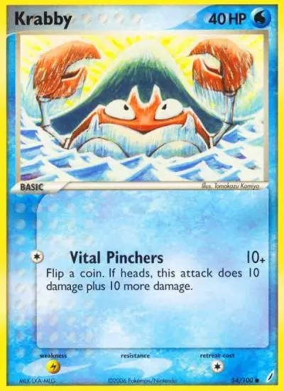 Krabby 54/100 Crystal Guardians Pokemon card