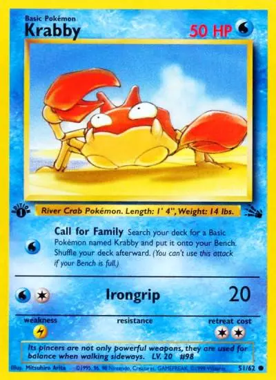 Krabby 51/62 Fossil Pokemon card