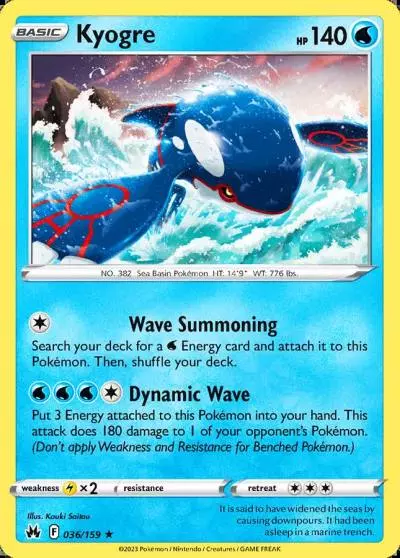 Kyogre 36/159 Crown Zenith Pokemon card