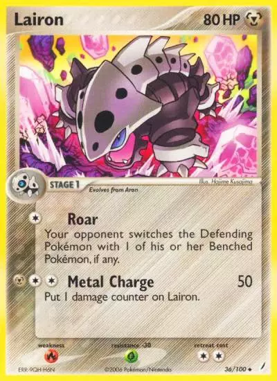 Lairon 36/100 Crystal Guardians Pokemon card