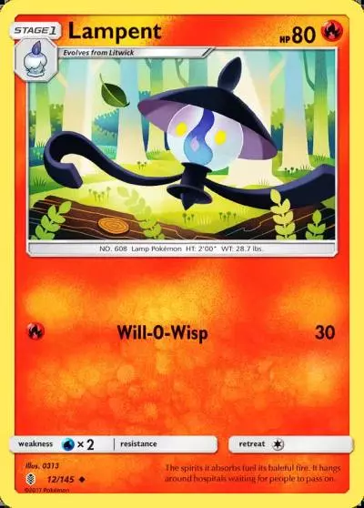 Lampent 12/145 Guardians Rising Pokemon card